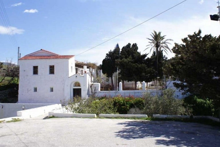 Tinos, Girla, The Festival of the Monastery of Agia Triada - Gastronomy Tours Front of the Monastery of Agia Triada (Holy Trinity) at Tinos, Girla, Greece that commemorate festival of her birth